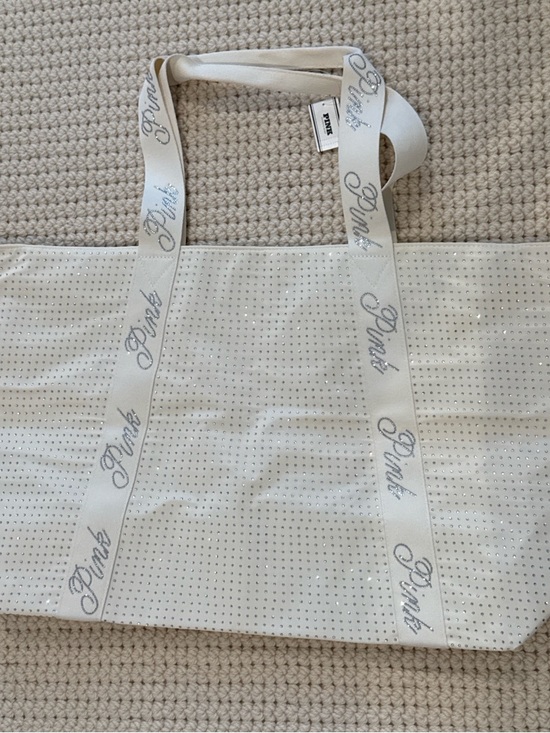 PINK Victoria's Secret Handbags - PINK Victoria's Secret Ivory Tote with Crystal Logo Straps